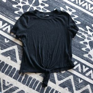 Tie front ribbed top